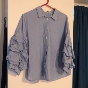 Blue and white striped puff sleeve XL